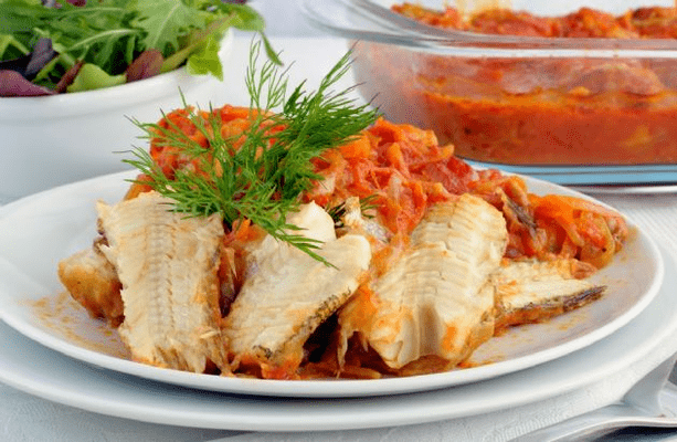 dish with fish on a protein diet